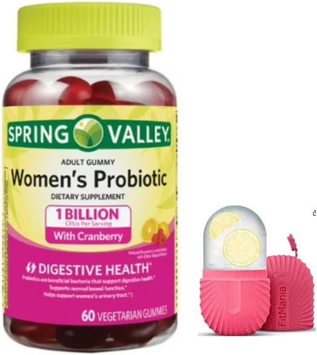 [BRSRAHT2BMOWMHIY] FitMania Spring Valley Women's Cranberry Probiotic Supplement Spring Valley Vegetarian Gummies, Raspberry Lemon, 60 Count and a Gift Ice Roller for Face