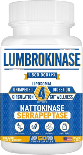 [BRSROCD7CMCRMD3V] Liposomal Lumbrokinase Nattokinase Serrapeptase Complex, Lumbrokinase Supplement for Circulation Heart Health and Digestion,60 Capsules