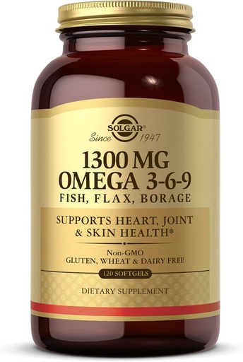 [BRSWIYQPB55WKDQZ] Solgar 1300 mg Omega 3-6-9, 120 Softgels - Fish Oil Supplement - Support for Joint & Skin Health - Includes Flaxseed & Borage - Contains EPA & DHA Omega 3 Fatty Acids - 40 Servings