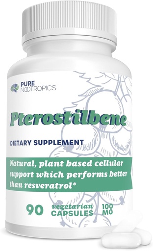 [BRSWGBALBUPAE2TO] Pure Nootropics - Pterostilbene 100 mg Cápsulas (90) O suporte baseado em plantas para a saúde celular em casa & testes rigorosos de terceira parte para maior pureza e potência