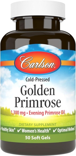 [BRSWECQ2BACBAGY3] Carlson - Golden Primrose, 1300 mg Sera Primrose olio, freddo-pressed, pelle sana, salute delle donne e benessere ottimale, 50 Softgels