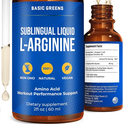 [BRSRAFL2DIHW23TB] L-Arginine Liquid Nitric Oxide Supplement for Men and Women – Non-GMO Vegan for Circulation, Endurance, Energy, Stamina, Performance and Workout – 2 fl oz