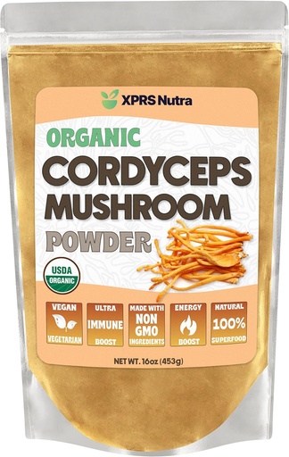 [BRSROBIHOQGRQA3U] XPRS Nutra Organic Cordyceps Mushroom Powder - Premium Cordyceps Mushrooms - Real Mushrooms Cordyceps Powder Supplement for Energy and Immune Support - Vegan-Friendly Mushroom Cordyceps (16 oz)