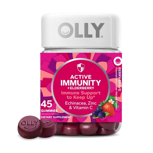 [BRSWYZA5OYIBQETB] OLLY Active Immunity Gummy, Immune Support Supplement,* Elderberry, Zinc, Vitamin C, Berry Flavored, 15 Day Supply - 45 Count