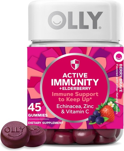 [BRSWYZA5OYIBQETB] Olly Immuno Gummy, Immuunituki, Elderberry, Sinkki, C-vitamiini, täydentää, Berry Flavor, 15 päivän tarjonta - 45 Count