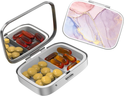 [BRSRMFABBUHQYDTP] Cute Small Pill case for Pockets ' Purses, Elegant Pill Box Makes a Great Gift,2 Compartment Travel Medicine Organizer Stores Progesterone, Capsule Pills, Ibuprofen, Vitamins-2