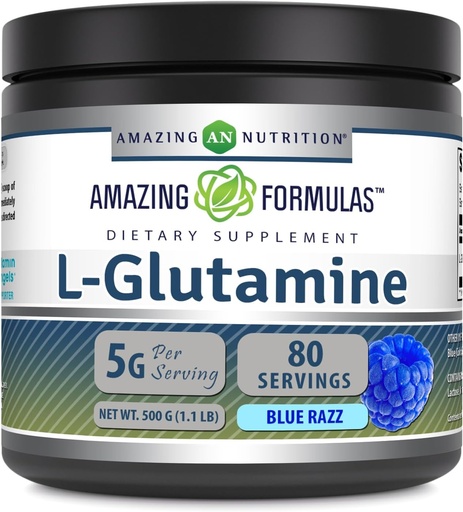 [BRSROFQEPN4AMCDU] Amazing Formulas L-Glutamine Powder | Amino Acid Supplement | Non-GMO | Gluten Free | Made in USA (Blue Raspberry | 1.1 Lb)
