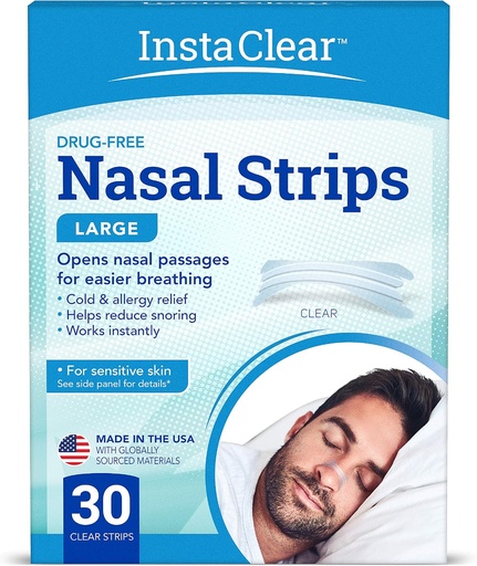 [BRSWGFT2DN7GMFY3] Nasal Breathing Strips, Clear Large 30 ct | Works Instantly, Nasal Congestion Relief, Stops Snoring, Cold & Allergy