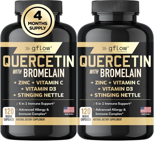 [BRSROFL6A4HQKETX] Quercetin with Bromelain, Stinging Nettle Supplement, Zinc Vitamin C Vitamin D | Non-GMO, Gluten-Free | Made in USA | 4 Months Supply