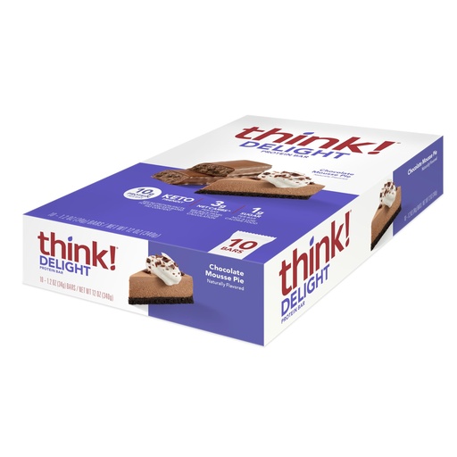 [BRSW2ZQRAQBAKELG] think! Delight, Keto Protein Bars, Healthy Low Carb, Gluten Free Snack - Chocolate Mousse Pie, 10 Count (Packaging May Vary)