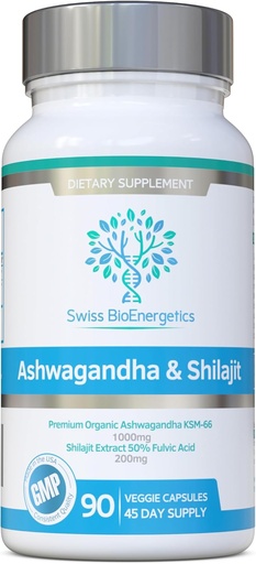 [BRSW22QCPJ5AKEQ3] Ashwagandha & Shilajit - Ashwagandha KSM-66 1000mg & Purified Shilajit Extract 200mg (50% Fulvic Acid) - Sin rellenos artificiales, carpetas o agentes de flujo - Apto para veganos