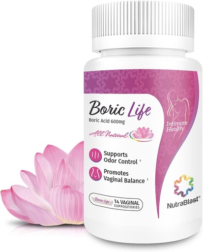 [BRSW2FQYPIAQ2HQ7] NutraBlast Boric Acid Vaginal Suppositories - 100% Pure Made in USA - Boric Life Intimate Health Support (14 Count)