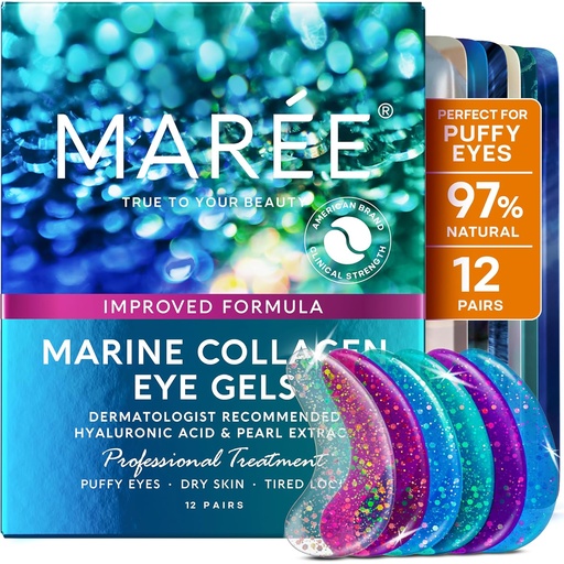 [BRSRMZD5OIARMETD] MAREE Eye Gels - Pads Under Eye Patches for Puffy Eyes and Dark Circles with Collagen & Hyaluronic Acid - Anti Wrinkles Under Eye Masks Skincare Treatment for Puffiness & Bags - Parches Para Ojeras