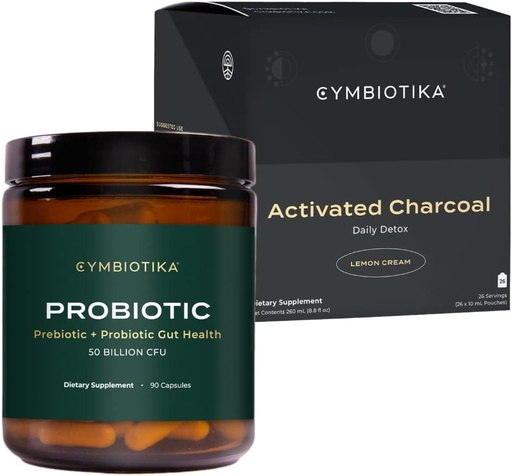 [BRSRMCYLDF6WEYIY] CYMBIOTIKA Probiotikoa 50 Billion CFU & Aktibatu Charcoal Liquid Supplement, Digestio osasuntsua onartzen du Gizon eta Emakumeentzat, Stomach Detox & Digestive Relief, Gasa eta Blokea arintzeko, erabiltzeko erraza
