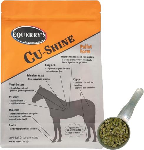 [BRSRAGDYAADW22AY] Equerry's Cu-Shine Total Horse Health Pellet Addition, Horse Probiotics, Biotin for Radiant Coat, Digestive Добавки за запек и Gut Health - 5LB