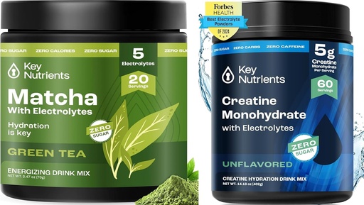 [BRSRAAT6C4MRQCTU] KEY NUTRIENTS Matcha Powder & Creatine Monohydrate Bundle – Unsweetened Matcha Green Tea (20 Servings) + Micronized Creatine Powder Supplement (60 Servings) – Boost Energy, Focus & Performance