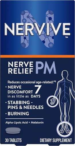 [BRSWYHACB4CAKE3Z] Nervive Nerve Relief PM, Occasional Nerve Discomfort II, Sleep Aid, Starts Working in 7 Days, Stabbing, Burning, Alpha Lipoic Acid, Melatonin, B Vitamins, Turmeric, Ginger, Nervive Supplement, 30 ct