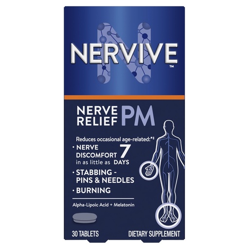 [BRSWYHACB4CAKE3Z] Nervive Nerve Relief PM, Occasional Nerve Discomfort II, Sleep Aid, Starts Working in 7 Days, Stabbing, Burning, Alpha Lipoic Acid, Melatonin, B Vitamins, Turmeric, Ginger, Nervive Supplement, 30 ct