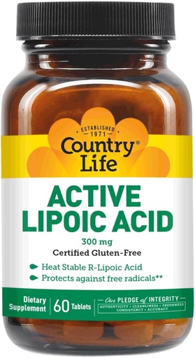 [BRSWIYQPB5YBEDDY] Country Life R-Alpha Acid Complex 300mg - Alpha-Lipoic Acid 270mg & R-Lipoic Acid 30mg - Antioxidant Support - Žiadne kvasenie, kukurica, pšenica, sója, lepok, mlieko - Alpha Lipoic Acid Supplement