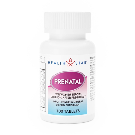 [BRSWIEIOBV7BMD3G] Prenatal Multivitamin by HealthStar for Healthy Mom and Baby - Folate + Vitamin C + Vitamin D + Iron + Calcium + B12 - 100 tablets