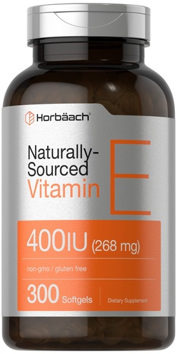 [BRSW2HAODMPGCYLX] Horbäach Vitamin E Softgel Capsules | 400 iu | 268mg | 300 Count | Non-GMO and Gluten Free Naturally-Sourced Formula | D-Alpha Tocopherol