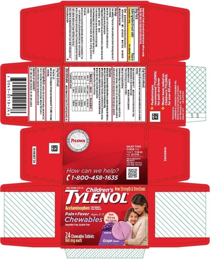 [BRSWG2QQAUNAE2DO] Tylenol Children's Pain + Fever Chewable Tablets Grape Flavor - 24 ct, Pack of 4