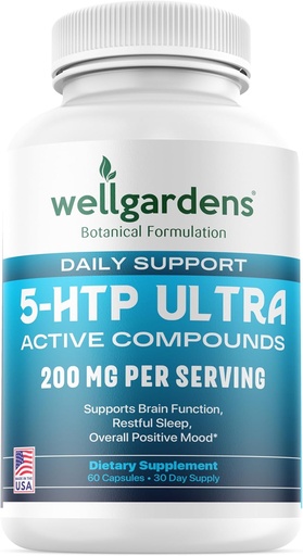 [BRSROAT2PN6QI337] 100% Pure 200 MG 5-HTP Ultra for Healthy Sleep and Sense of Wellbeing - Support Mood, Stress, Sleep - 5HTP Supplement with Calcium - 60 5HTP 200mg Capsules, 30 Servings