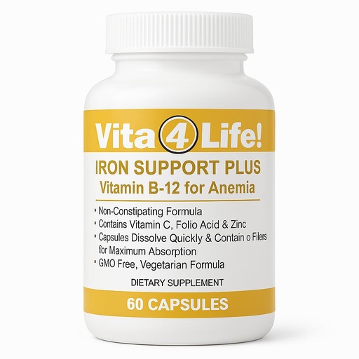 [BRSWI2QIOMIBEEL4] Vita4Life!® Iron Supplement for Daily Support | Formulated for Absorption | Gentle on Stomach | No Fillers | with Vitamin C & B12 | Easy to Take Capsules
