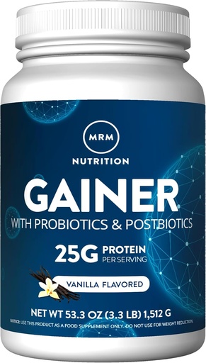 [BRSWIYABCEGAC2I5] MRM Хранене Gainer Протеин с пробиотици + Postbiotics  гофрирани ванилия, 25 гр. Протеин, протеин, концентриран от Whey Confect + Изолати + мишелар, Casein .