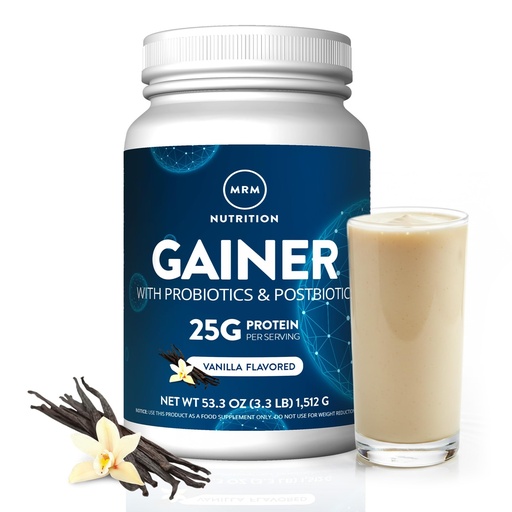 [BRSWIYABCEGAC2I5] MRM Nutrition Gainer Protein with Probiotics & Postbiotics - Vanilla Flavored for Men & Women, 25g of Whey Protein Concentrate & Isolate, Micellar Casein, & Digestive Enzymes - 18 Servings