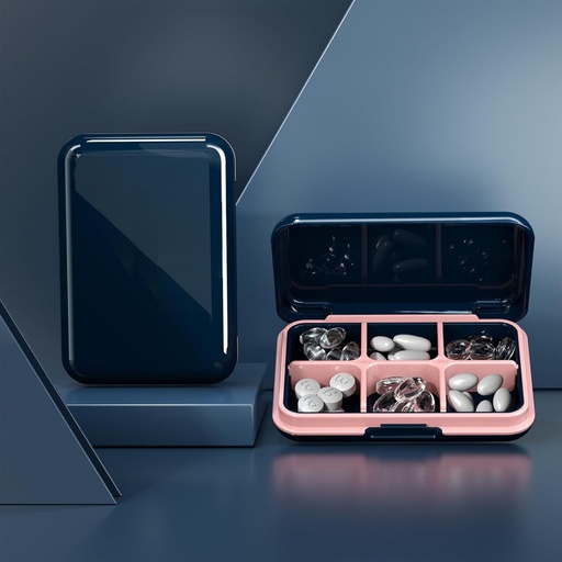 [BRSROYLRCB5BSCTZ] Pill Box Waterproof Travel Pill Case Portable Daily Pill Container Pill Holder Purse 6 Compartments Pocket Compact Medicine Organizer for Vitamin, Fish Oils,Supplements,Medication (Large Blue)