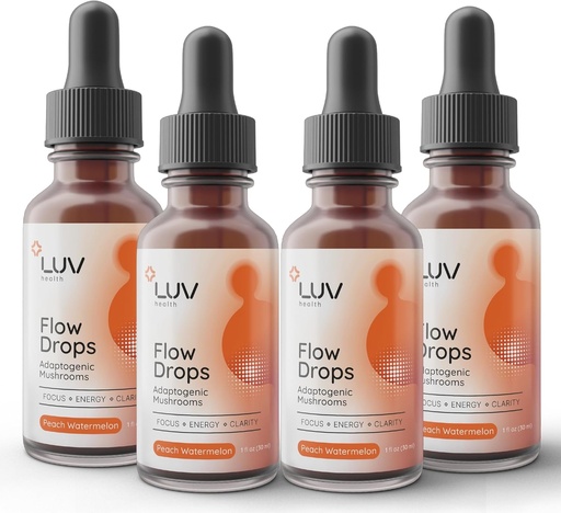 [BRSRAFIYCR6Q2CTX] LUV health Flow Drops® – Energy Supplement for Focus, Mental Clarity & Immune Support - Adaptogenic Mushrooms with Lion’s Mane, Cordyceps, Reishi, Chaga & Turkey Tail – Vegan, Made in USA 4-Pack