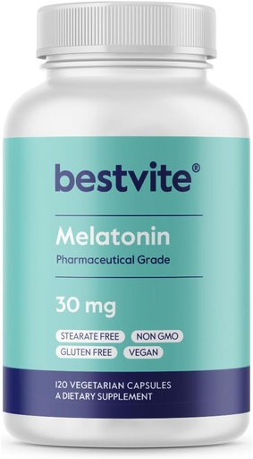 [BRSROGQOCUMBQFAU] BESTVITE Melatonin 30mg (120 Vegetarian Capsules) - No Stearates - Vegan - Non GMO - Gluten Free - High Dose Melatonin