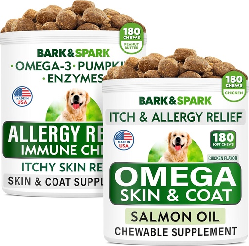 [BRSROBD6BUIBYA3J] Allergy Relief + Omega 3 for Dogs Bundle - Anti-Itch Skin & Coat + Skin Allergy - Omega 3 Fish Oil + EPA & DHA Fatty Acid - Itching & Paw Licking + Joint Health - 360 Chews - Made in USA