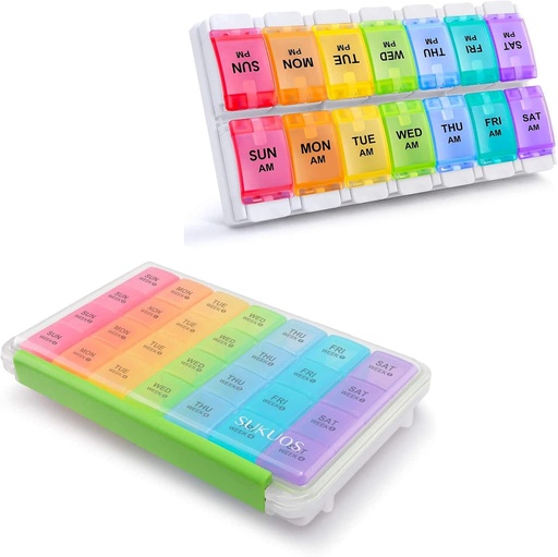 [BRSRMYYNPIFBMALJ] Sukuos Large Pill Organizer, 7 Day Twice Times a Day Pack & 28 Day Case Pack