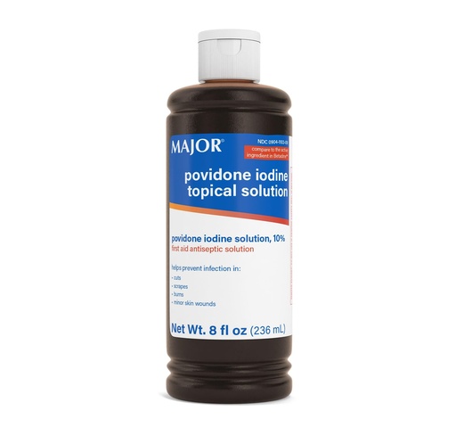 [BRSWKZD4CRYGGDDM] Major 10% Povidone-Iodine Liquid Topical Solution, USP - Topical Antiseptic for Cuts, Scrapes, Burns, and Minor Skin Wounds - 8 Fl. Oz.