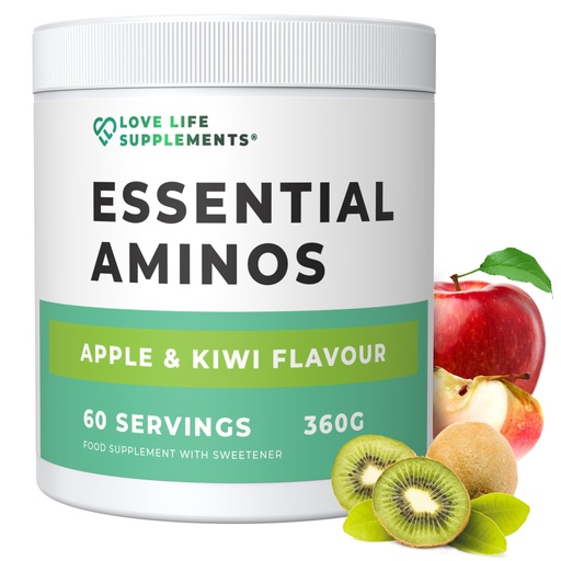 [BRSWYZI3BYJQAGT2] Love Life Supplements Essential Amino Acids Powder, Full Spectrum EAA & BCAA Drink for Muscle Recovery, Apple & Kiwi Flavour, 60 Servings, High Strength Intra Workout Supplement, UK Made
