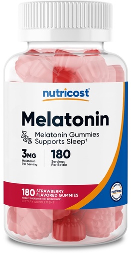 [BRSWYCYZBMJWAHIZ] Nutricost Melatonin 3mg, 180 Gummies, Strawberry Flavored - Gluten Free, Non-GMO, No Corn Syrup