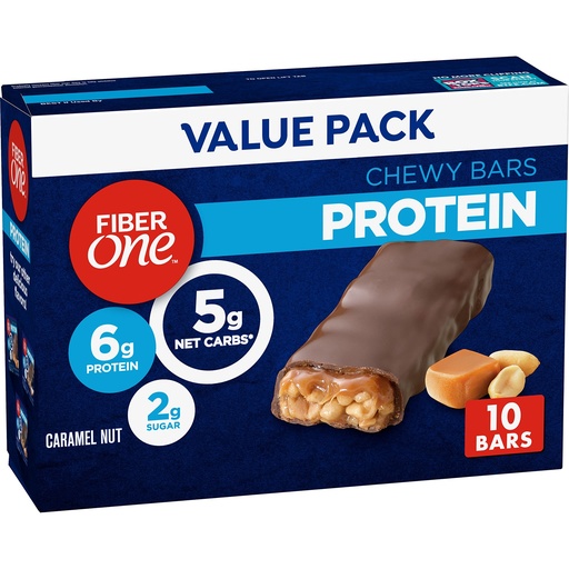 [BRSWIFQBAUBRCEQ7] Fiber One Chewy Protein Bars, Caramel Nut, Protein Snacks, 10 ct