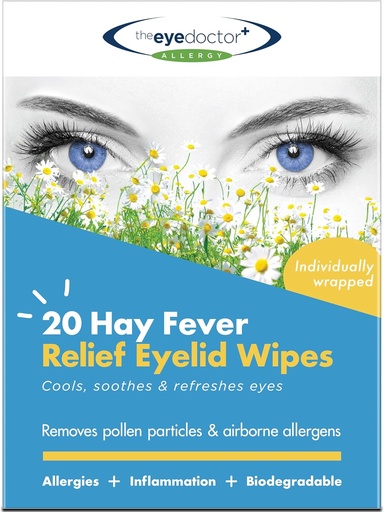 [BRSW2CQLAABW2GT6] The Eye Doctor Hay Fever Relief Eyelid Wipes - 20x Single Use Eye Wipes for Allergy & Hayfever - Inflammation, Watery Itchy Eyes, Headaches & Migraines - Cooling Soothing Relief
