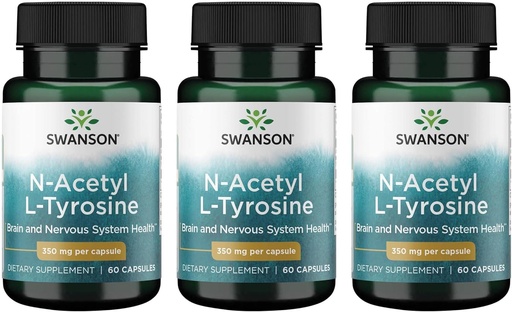 [BRSWGFD3C54AIHI3] Swanson N-Acetyl L-Tyrosine - Amino Acid Supplement Supporting Overall Brain Health & Central Nervous System Function - Promotes Mood & Cognitive Health - (60 Capsules, 350mg Each) 4 Pack