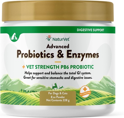 [BRSWGFQEPN7B6HTK] NaturVet – Advanced Probiotics & Enzymes - Plus Vet Strength PB6 Probiotic | Supports and Balances Pets with Sensitive Stomachs & Digestive Issues | for Dogs & Cats (8 oz)