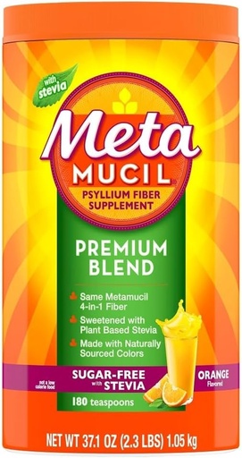 [BRSRMZLRA4DQMCQV] Metamucil Premium mešanica, 4-v-1 Fiber dodatek za digestivno zdravje, Psyllium Husk Fiber v prahu, Sugar-free s Stevia, rastlinsko-bazen fiber dodatek, oranžna aromatizirana, 180 čajne žličke