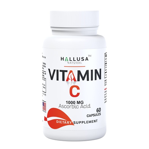 [BRSWYHYCDEBRG2AY] Hallusa Natural Vitamin C 1000 mg Supplement for Immune Support, Antioxidant & Skin Wellness, High Potency Vitamin C Capsules for Daily Wellness, 60 Capsules