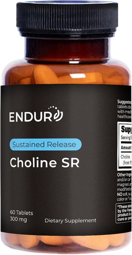 [BRSRMGQCAAIGKYAZ] Endur Choline L(+) Bitartrate, Sustained Release Brain & Liver Support Supplement, Prenatal Safe, Vegan, Non-GMO, Gluten Free, 300mg (60 Tablets)