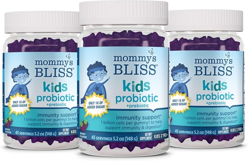[BRSW2BACOV6RG3T2] Mami's Bliss Kids Probiotic + Prebiotic Gummies, Supports Immunity & Digestion for Kids 2 Years+, Less Sugar, Yummy Berry Flavor, 45 Count (Pack of 3)