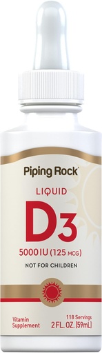 [BRSRMBQYCEMGG2YU] Piping Rock Vitamin D3 Liquid 5000 IU (125 mcg) | 2 oz | Vitamin D Drops for Adults | Vegetarian, Non-GMO, Gluten Free Supplement