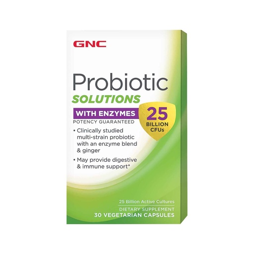 [BRSWEBIZOV7WG2AY] GNC Probiotic Solutions with Enzymes with 25 Billion CFUs, 30 Capsules, Daily Probiotic Support