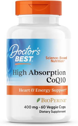 [BRSWIYQQAACBQCA5] Doctor 's Best High Absorption CoQ10, Heart & Energy Support, USP Verified, Naturlig Fermenteret CoQ10, Non- GMO, Gluten Free, Soy Free, Vegan 60 Veggie Caps