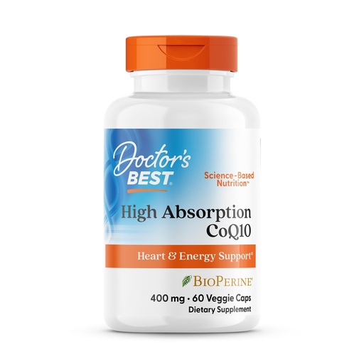 [BRSWIYQQAACBQCA5] Doctor's Best High Absorption CoQ10 400mg with BioPerine Supplement - Coenzyme Q10 Caps for Heart Health & Antioxidant Support, CoQ10 400 mg for Women & Men, Non GMO - 60 Veg Capsules